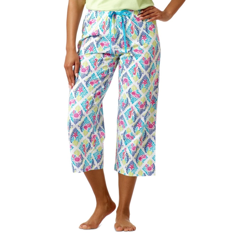 Hue Capri Pajama Pants Women XL Sea in the Squares Print NWT